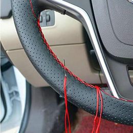 Steering Wheel Covers Universal 4 Color DIY Texture Soft Auto Car Cover With Needles And Thread Artificial Leather StylingSteering