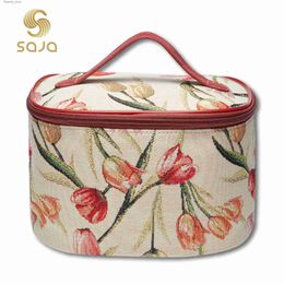 Cosmetic Bags SAJA Womens Makeup Bag Zipper Cosmetic Bag Female Travel Make Up Beauty Toiletry Storage Organizer Case Tulip Flower Pattern Q231108