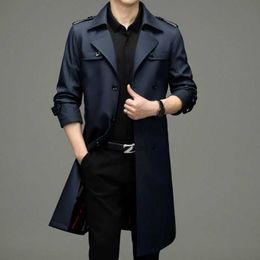 Men's Jackets Men's Jackets High-end Lengthened Over the Knee Suit Collar Trench Coat Men's Casual Double-breasted Autumn Middle-aged Jacket Four Seasonszl