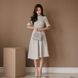 knitted dress One piece korean ladies Summer Short sleeve Crew neck plus size Sexy office maxi Party dresses for women clothing X0278G