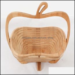 Storage Baskets Wooden Vegetable Basket With Handle Apple Shape Fruit Foldable Eco Friendly Skep Fashion Top Quality 16Ad B Drop Del Otynv