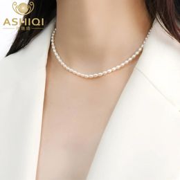 Pendant Necklaces ASHIQI 4mm Mini Natural Freshwater Pearl Necklace for Women Wedding 925 Sterling Silver Jewellery 231108