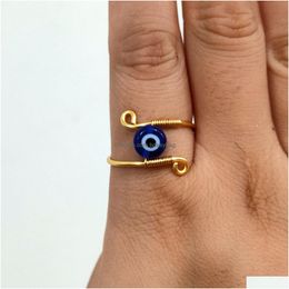 Band Rings Eye Blue Evil Ring Gold Colour Finger Copper Rings For Women Female Wedding Band Jewellery Decompression Drop Delivery Jewellery Dhlx8