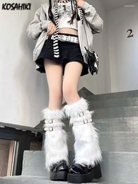 Women Socks Y2k Girl Furry Patch Calf-length Foot Cover Lolita Gothic Candy Color Casual Knit Leg Warmer Korean Fashion Long