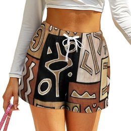 Women's Shorts Tribal Print African Ethnic Oversized Street Fashion Elastic High Waist Short Pants Womens Design Pockets Bottoms