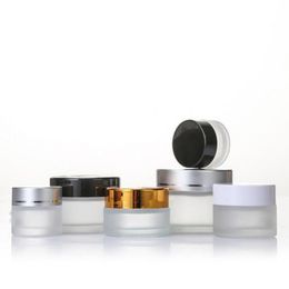 High-end Frosted Glass Cream Bottle 5g~50g Empty Container Cosmetic Jars with Black white Gold Silver Lid