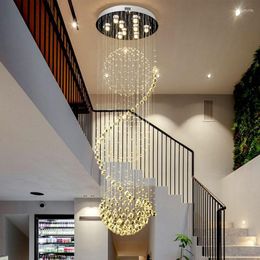 Pendant Lamps Long Crystal Chandelier Lighting Luxury Lamp Modern Large LED Staircase Light Ball Cristal Lustre Fixtures For Living Room