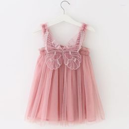Girl Dresses 1-5T Baby Pink Princess Dress Little Butterfly Sleeveless Summer Clothes Kids Korean Birthday Outfits Infant Vestidos