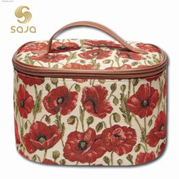 Cosmetic Bags SAJA Women Makeup Bag Zipper Cosmetic Bag Female Travel Make Up Beauty Toiletry Storage Organiser Case Red Poppy Flower Pattern Q231108