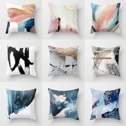 Pillow 45x45cm Nordic Light Luxury Sofa Cover Linen Cotton Pillowcase Abstract Oil Painting Office Car Home Decor