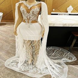 2023 April Aso Ebi Ivory Mermaid Prom Dress Beaded Crystals Evening Formal Party Second Reception Birthday Engagement Gowns Dresses Robe De Soiree ZJ345