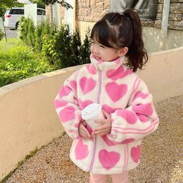 Jackets Girls Jacket Lamb Velvet Super Thick Plus Love Coat Top Winter Outer Children's Clothing Pink Clothesfor