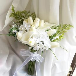 Wedding Flowers Bridal Bridesmaid Bouquet White Fake Tulip Artificial Bride Boutonniere Pins Mariage Accessories