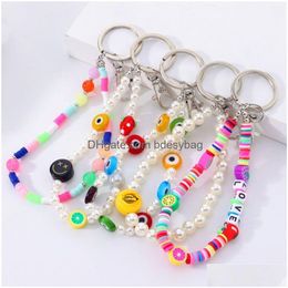 Keychains & Lanyards Boho Colorf Evil Eye Keychain Star Beads New Design Pearl Clay Key Holder Creative Bag Pendant Accessories Jewelr Dhkug