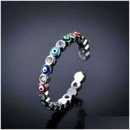 Band Rings Band Rings Trendy Lucky Turkish Jewelry Evil Eye Ring For Couple Men Women Colorf Crystal Round Wedding Party Fin Dhgarden Dhxwp