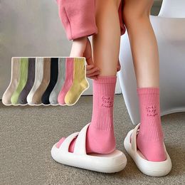 Women Socks For Korean Style 2023 Colorful Letter Fashion Embroidery Candy Color Crew Cotton Simple Casual Soft