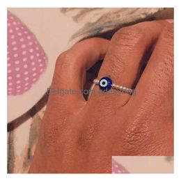 Band Rings Fashion Evil Eye Reduce Pressure Glass Beaded Ring For Women Exquisite Relax Anxiety Fidget Meditation Adjustable Rings Jew Dhv5G