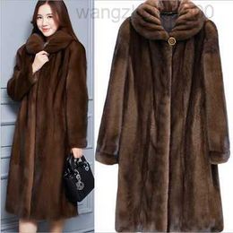 2023 New Stylish Black Brown Faux Fur Coat Longer Section Hooded Winter Womens Outwear Thick Warm