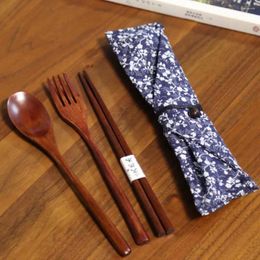 Dinnerware Sets 3/4Pcs Reusable Portable Travel Wooden Spoon Chopsticks Fork Tableware Cutlery Convenient To Carry Kitchen Accessories