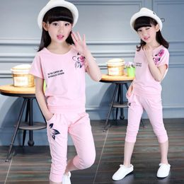 Clothing Sets 2023 Girls Clothes Print Pattern Sports Kids Children Suits Toddler Short Sleeved T Shirt Haren Cropped Pants