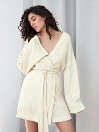 Women's Sleepwear Hiloc Black Knitted Night Nightgown V-Neck Mini Dresses Kimono Long Sleeve Sexy Women Nightwear 2023 Elegant Gown Winter