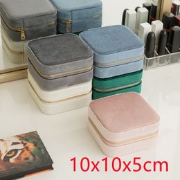 Jewellery Boxes Jewellery Organiser PU Leather Storage Box With Mirror Travel Portable Earring Holder Display Flannel Jewellery Box Women Girl Gift 230408