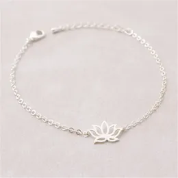Link Bracelets Fashion Hollow Out Flower Plant Lotus Bracelet For Women Pretty Jewellery Gift Gold/Silver Plated