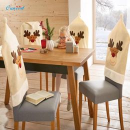 Christmas Decorations 4 Pcs/ Lot Deer Chair Cover Embroid Elk Xmas Dinner Table Decoration Party Hat Back Covers