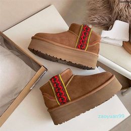 Designer classic ultra mini snow boot barefoot platform short women men fur sheepskin chestnut sand mustard seed beige australian winter