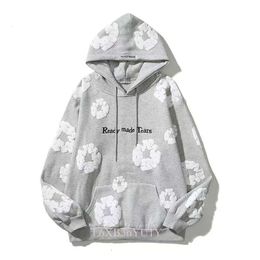 Falection Mens Readymade Tears Vintage Denim Flower Puff Printed Foamed Kapok Distressed Hoodie Sweatshirt Men Top Pullover221