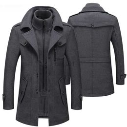 Men's Jackets New Winter Fashion Men Slim Fit Wool Trench Coats Middle Long Jacket Suit Male Doublar Zipper Solid Mens Long Woollen Coatszln231108
