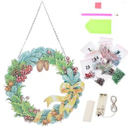 Decorative Flowers 1 Set Of Christmas Diamond Drawing Garland Xmas Wreath Hanging Sign Door Decoration