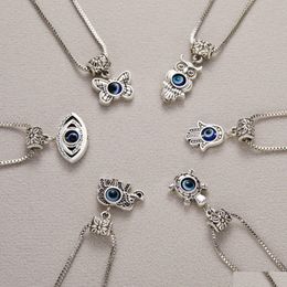 Pendant Necklaces 2022 Charm Turkish Jewelry Evil Blue Eye Butterfly Turtle Owl Palm Necklace For Women Men Pendant Clavicle Dhgarden Dhusw