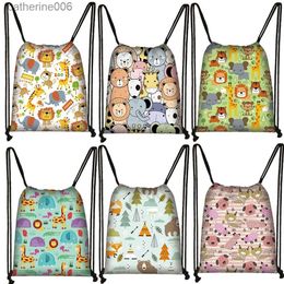 Backpacks Animal Elephant Lion Tiger Giraffe Backpack Women Rucksack Children School Bags Kawaii Party Drawstring Bags Boys Girls BookbagL231108