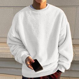 Men's Hoodies Men Fluffy Fleece Thick Loose Crew Neck Sweatshirts Harajuku Oversize Leisure Tops Temperament Thermal Pullovers