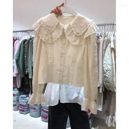 Women's Blouses Fashion Woman Blouse 2023 Shirts Spring Sweet Casual Doll Collar Trumpet Sleeve Short Shirt Top Korea