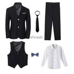 Clothing Sets Boy's Tuxedos Formal Blue Black Slim Fit Suits Set Child Weddings Birthday Party Performance Dress Big Kids Jacket Pants Bowtie zln231108