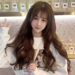 yielding Korean version of internet celebrity wig female long curly hair large wavy air bangs fluffy and natural temperament full face and hair cover