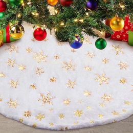 Christmas Decorations 38CM Tree Skirt White Snowflakes Faux Fur Plush Xmas Trees Base Cover Ornaments Year Navidad Party Decors Carpet