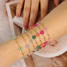 Chains Trendy Colourful Flower Beaded Necklace Choker Bracelet For Women 316L Stainless Steel Jewellery Gold Plated Waterproof Charm Gifts