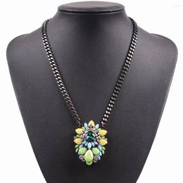 Chains Fashion Arrival Jewellery Shourouk Style Designer Black Chain Flower Crystal Pendant Necklace For Women