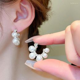 Stud Earrings Arrival Fashion Round Metal Women Classic Pearl C- Shaped Elegant Light Luxury Wholesale Female Jewellery