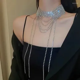 Choker Shiny Rhinestone Irregular Tassel Collar Collarbone Chain Necklace Women's Wedding Jewelry Luxury Crystal Multi-layer
