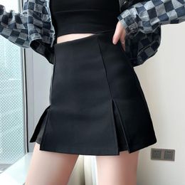 Skirts Women's High Waist Wide Fold Design Ultra Thin Shorts Women's Side Zipper Culotes Shorts Chic Pantalone y2k Vintage Dress 230408