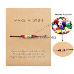 Charm Bracelets Make A Wish Evil Blue Eye Woven Paper Card Bracelet Women Adjustable Lucky Red String Bracelets Femme New Fashion Jewe Dhucb