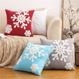 Pillow 1Pc Red Christmas Cover 45X45cm Snowflake Cotton Cloth Covers Decor De Coration