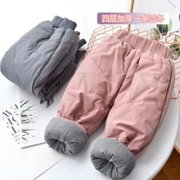 Hosen Mädchen Dicke Skihose Winter Jungen Vier Schichten Gepolsterte Hosen Kinder Hosen Kinder Kleidung Fleece Warme Baumwolle Hosen 1-8Y 231108