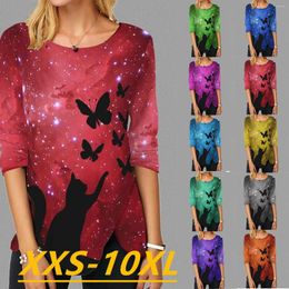 Women's T Shirts 2023 Winter V-neck Round Neck Stitching Hem Long-sleeved European And American Plus Size Women's Clothing