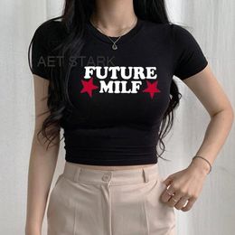 Womens TShirt Future Milf Star Print Crop Tshirt Fashion Casual Top Summer Black Sexy Egirl Baby Y2k Clothing 230408