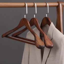 Hangers Racks Wooden coat hanger wide shoulder non-skid pants bar set hanger home wardrobe organizer luxurious wooden hanger 230408